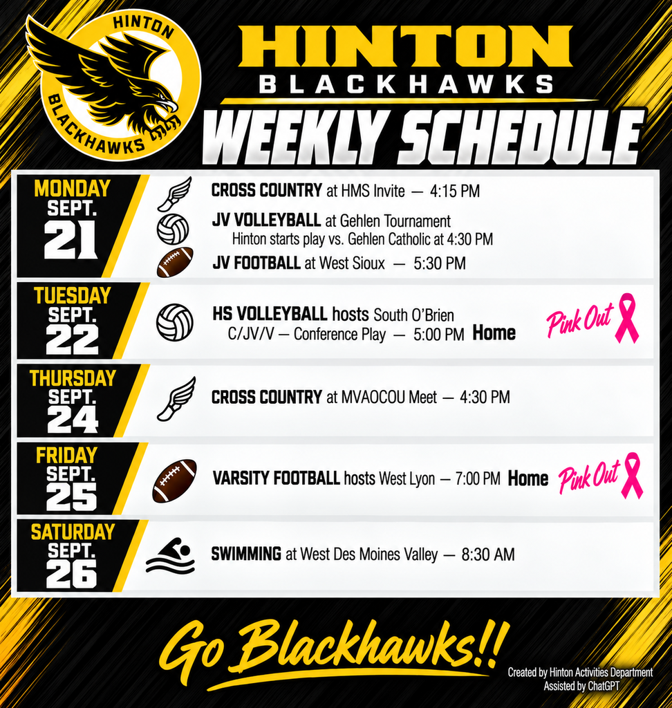Weekly Schedule - September 21st - 26th