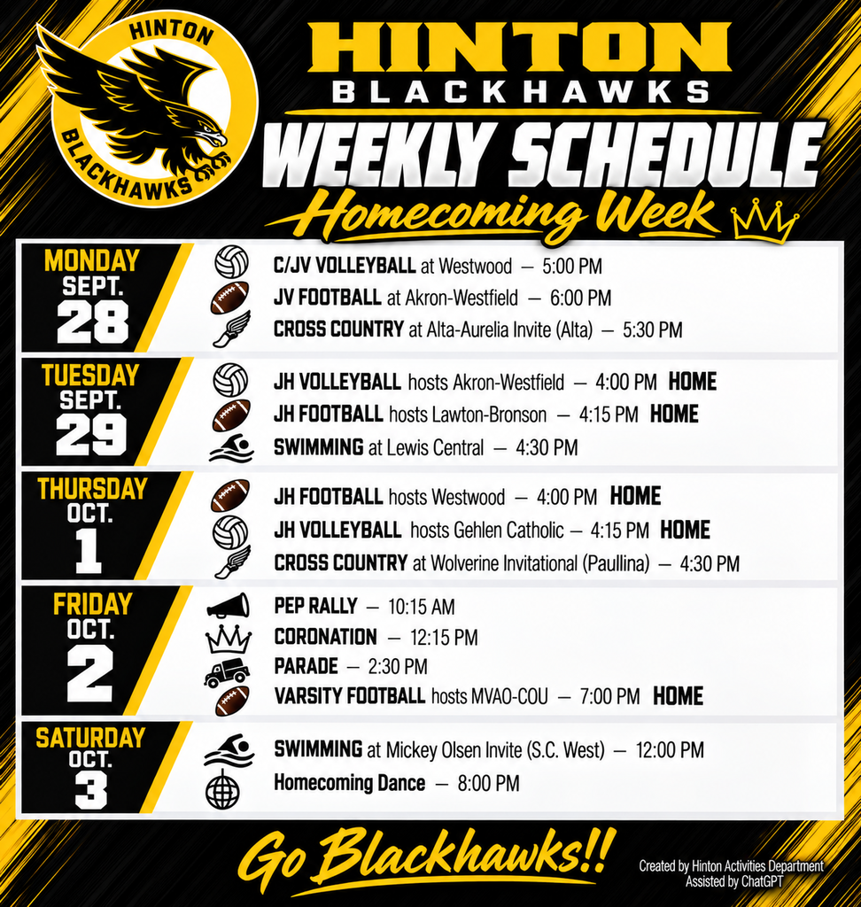 Weekly Schedule - September 28th