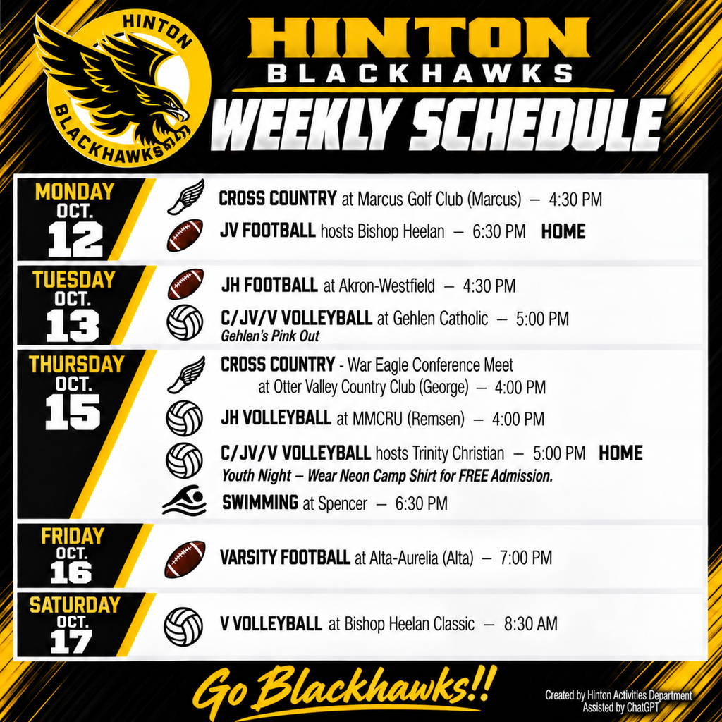 Weekly Schedule - October 12th