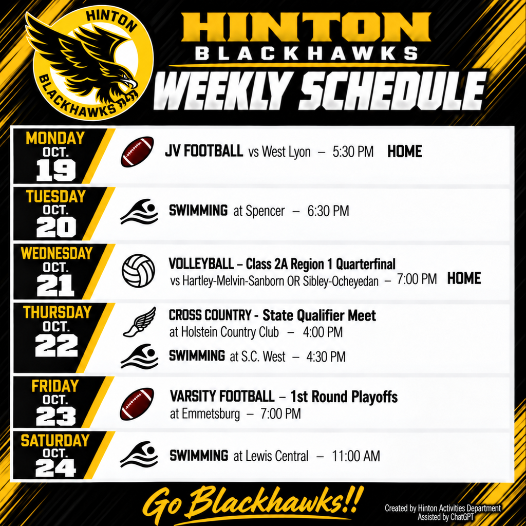 Weekly Schedule - October 19th