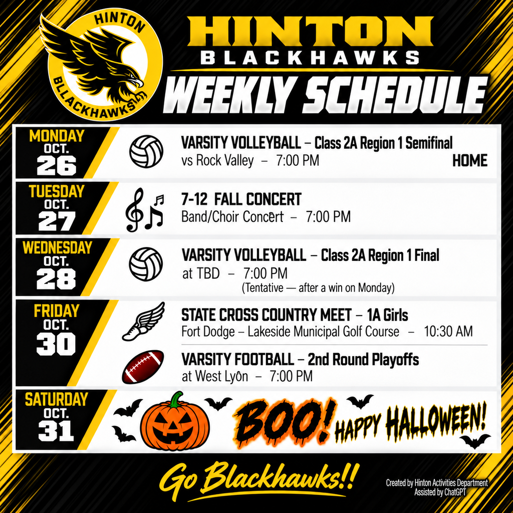 Weekly Schedule - October 26th