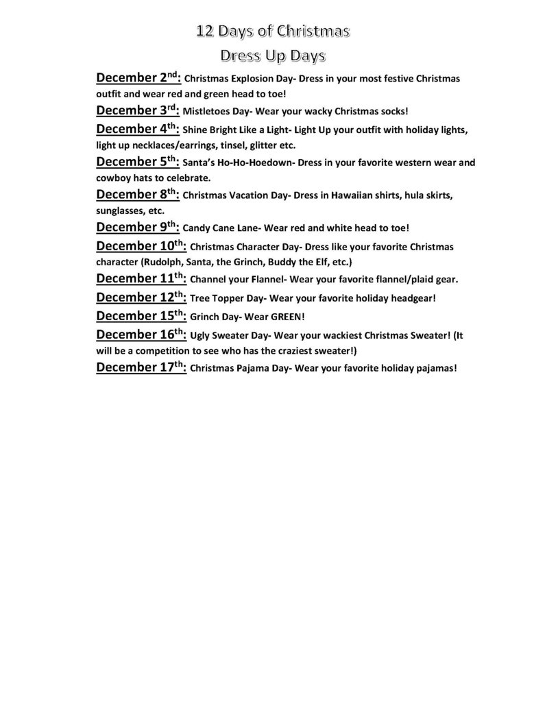 Dress up days for Christmas
