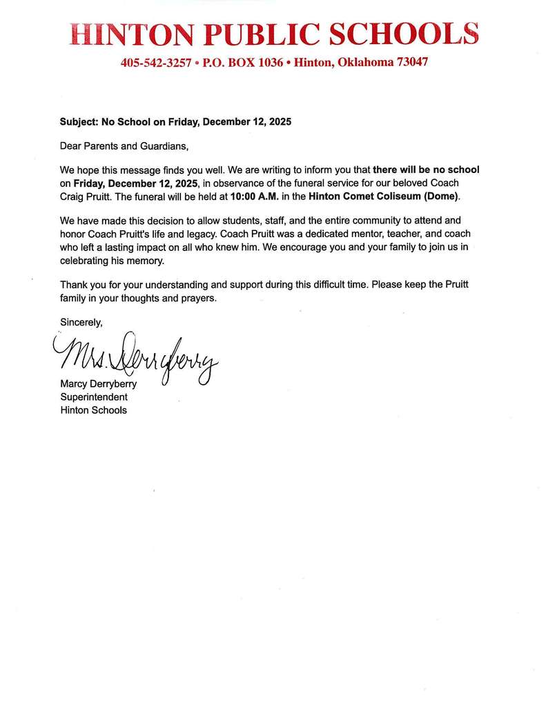 letter to parents about closure on Friday, December 12th
