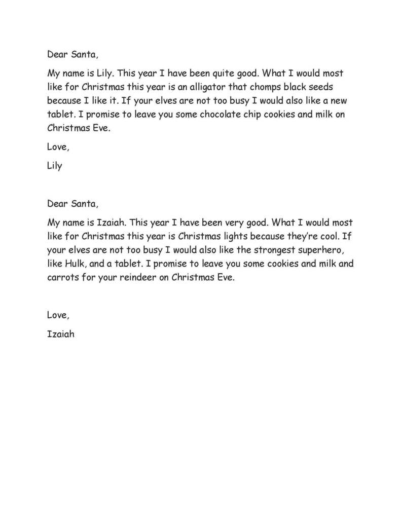 Ms. Mashaney's class Santa Letters