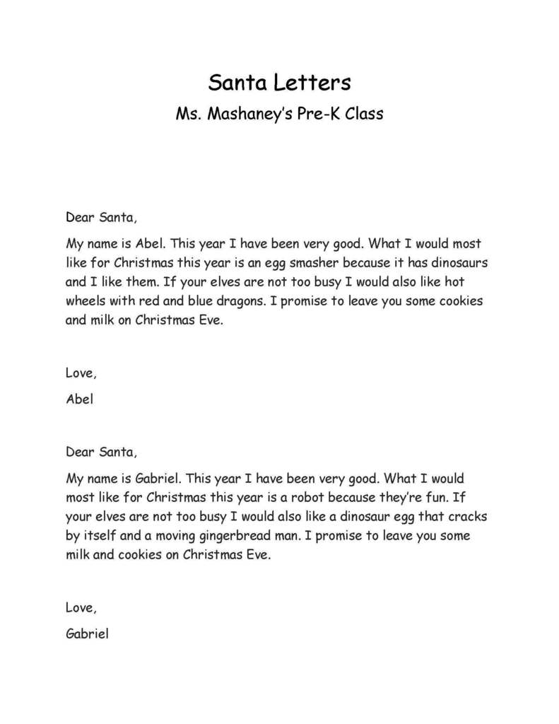Ms. Mashaney's class Santa Letters