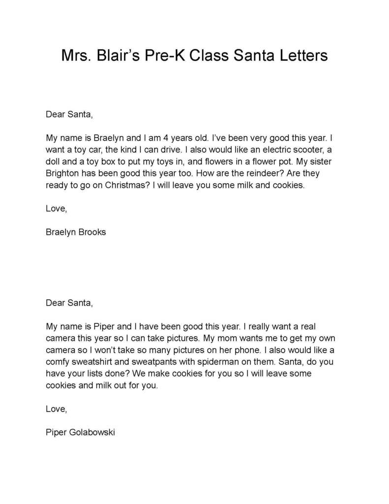 Mrs. Blair's class santa letters