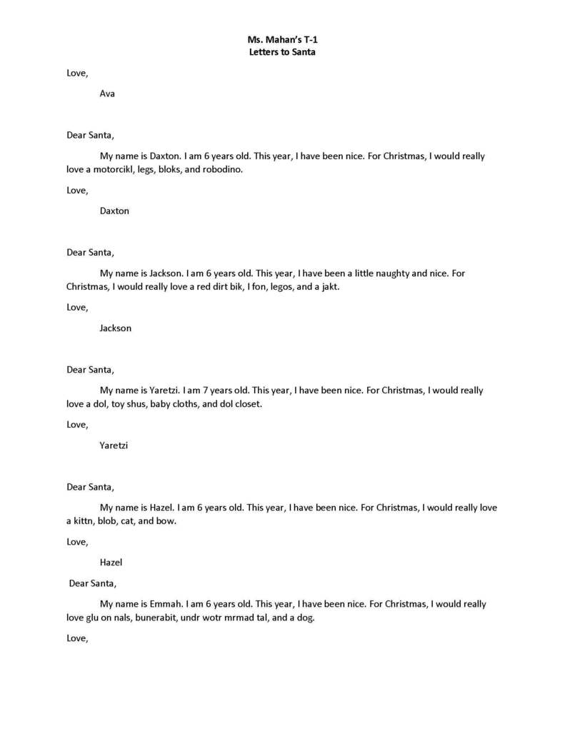 Ms. Mahan's Santa letters