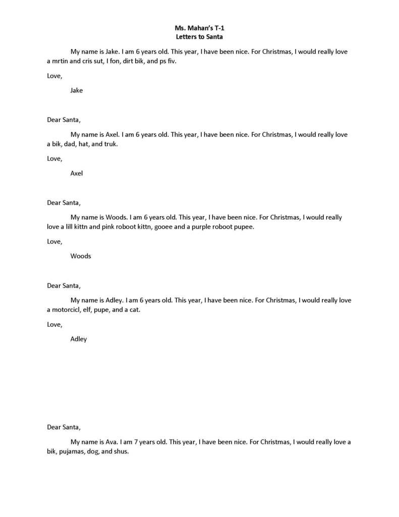 Ms. Mahan's Santa letters