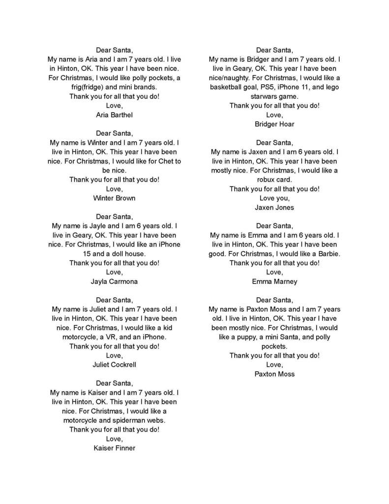 Mrs. Smith's Santa letters