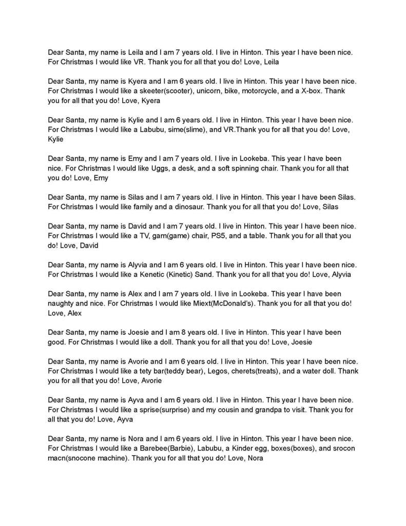 Mrs. Swigart's santa letters