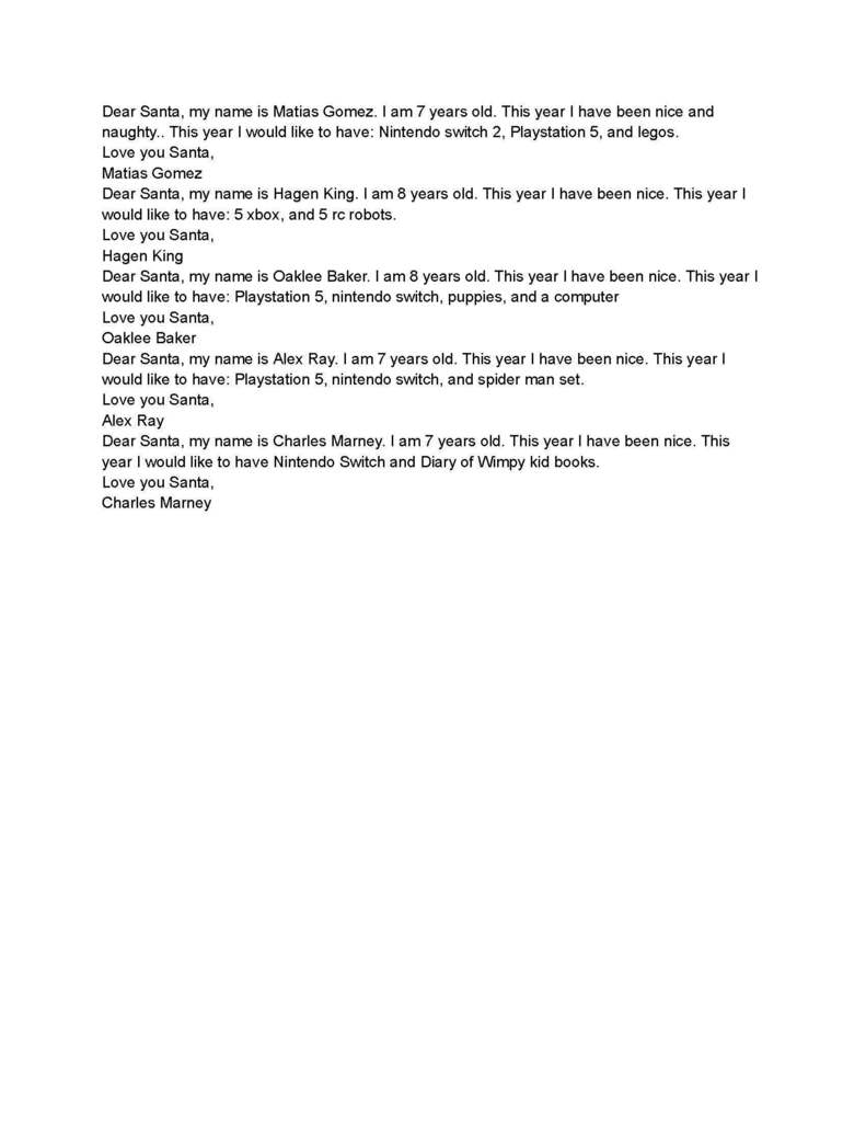 Mrs. Aytes' Santa letters