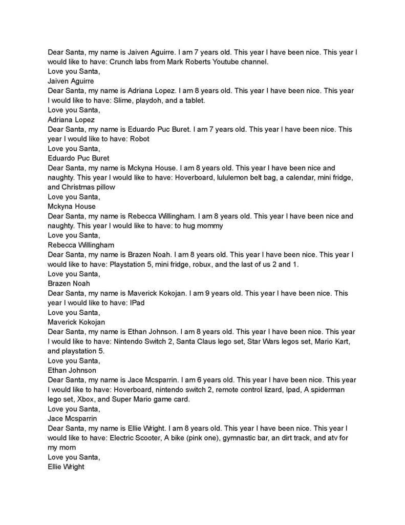 Mrs. Aytes' Santa letters