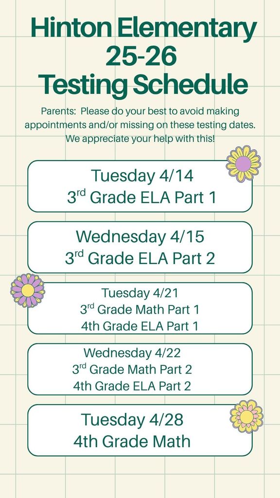 Hinton elementary testing schedule