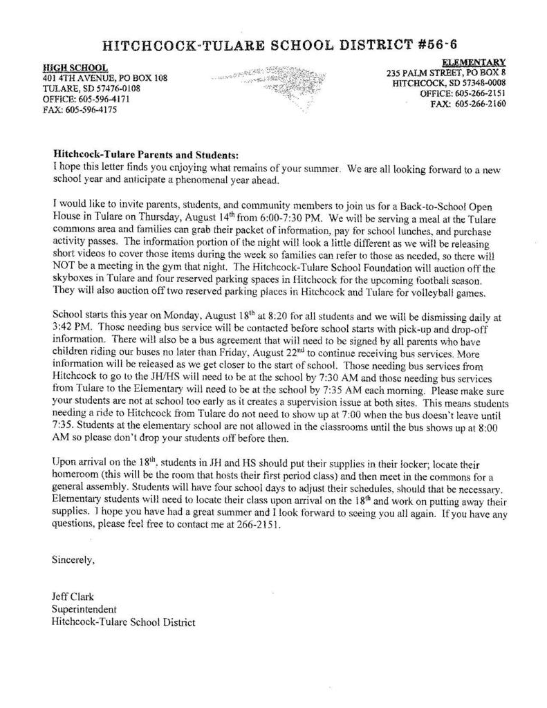 Welcome Back Letter