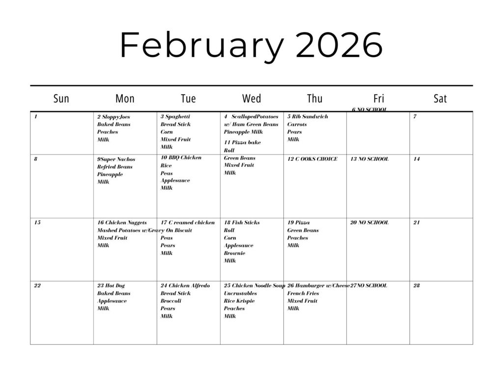 February Lunch Menu