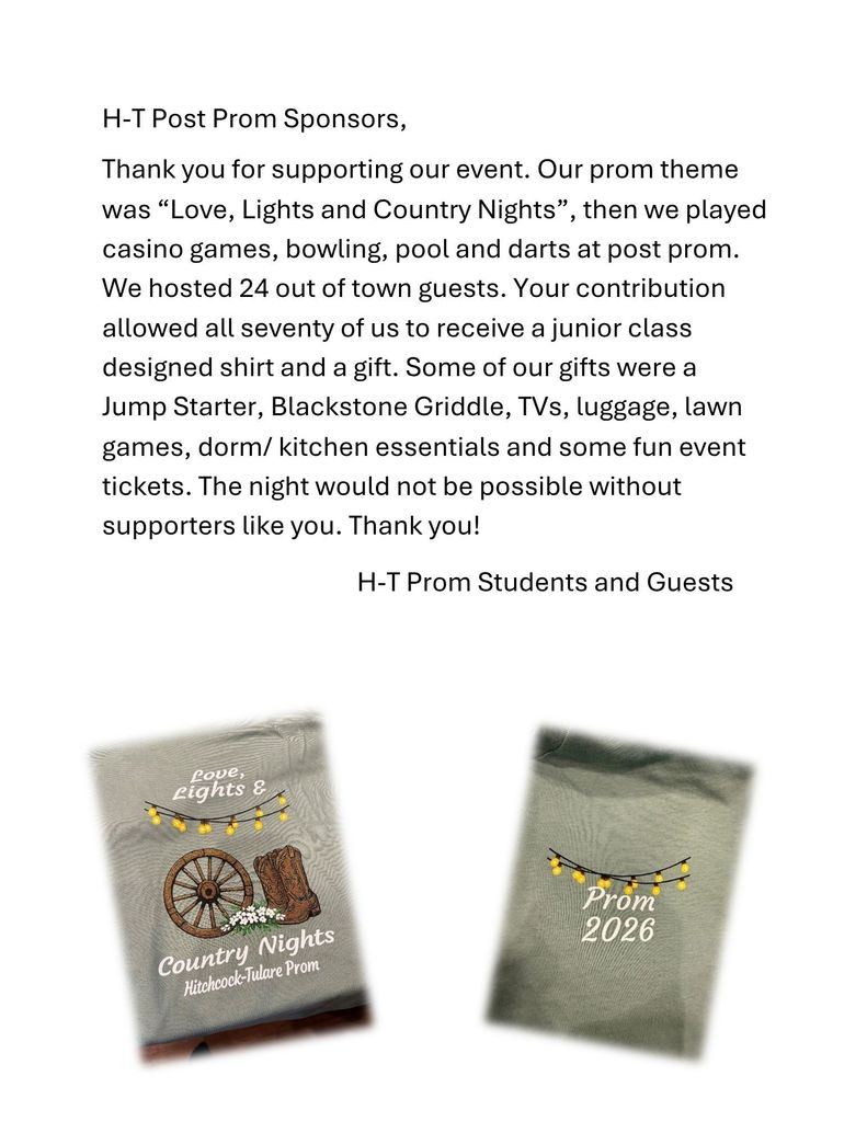 Post Prom Thank you letter