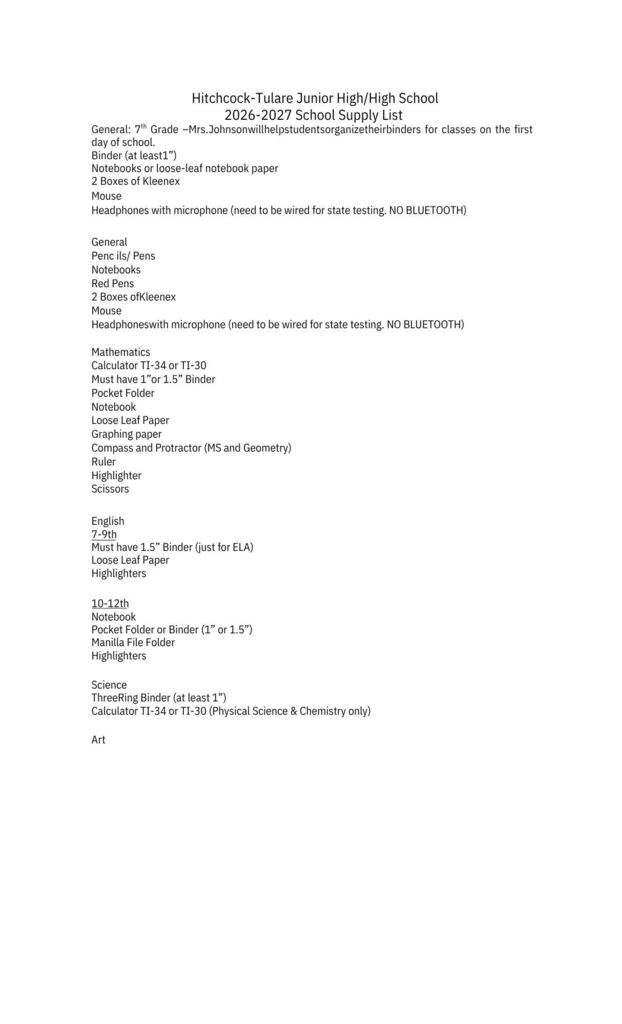 JH HS Supply List