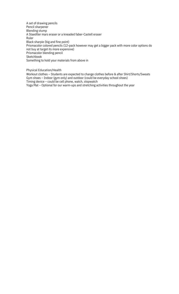 JH HS Supply List