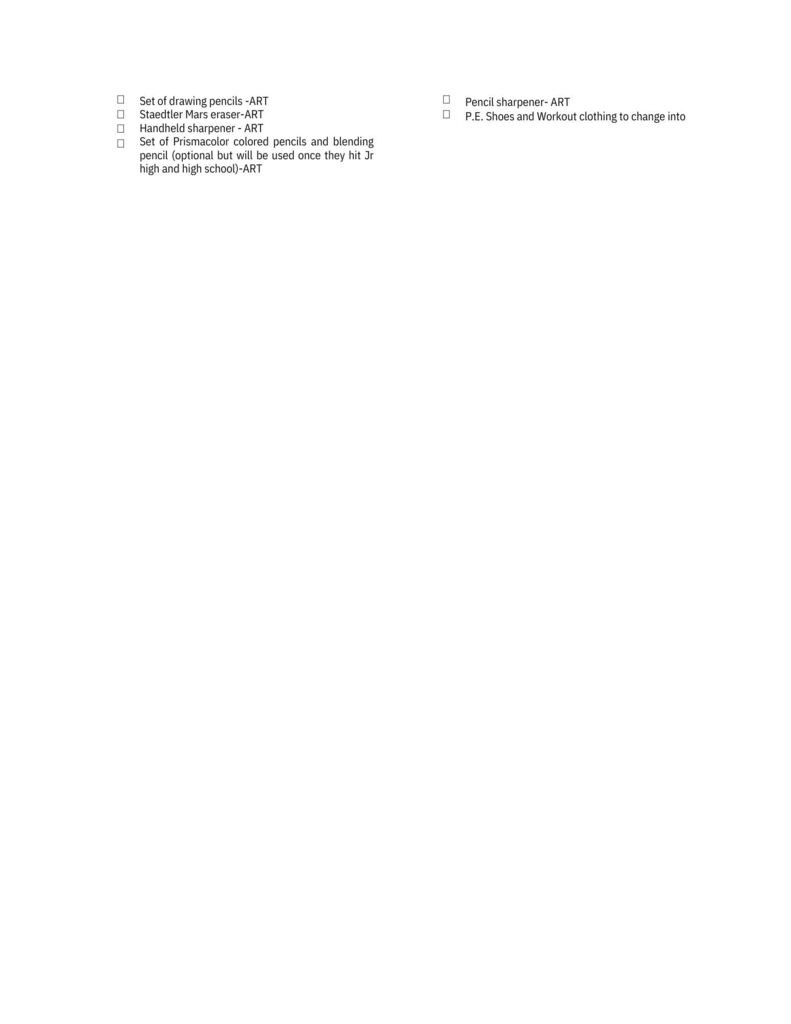 Elementary Supply List