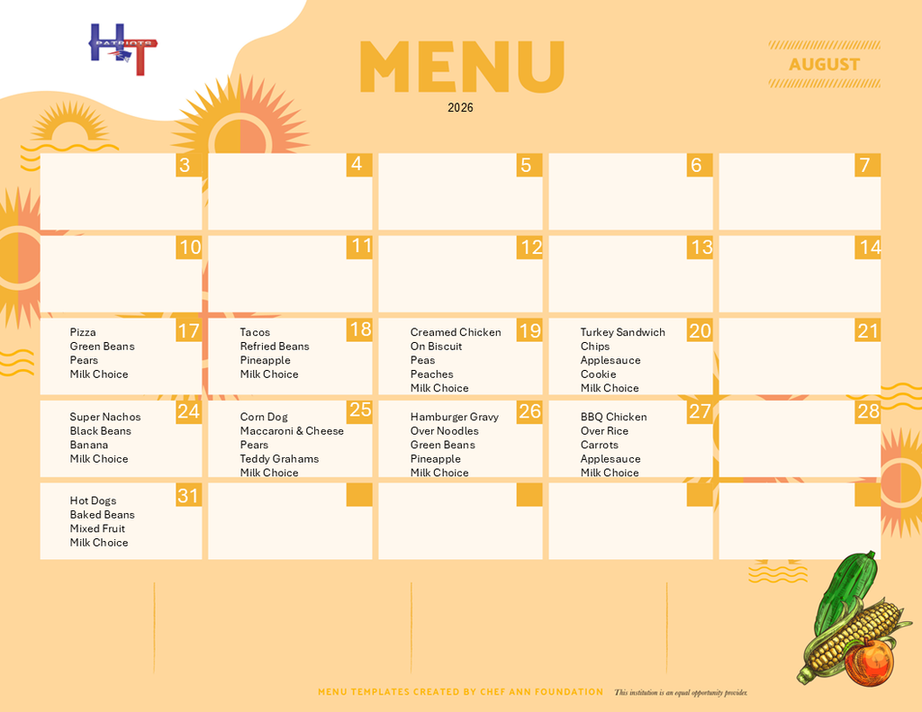 August Menu