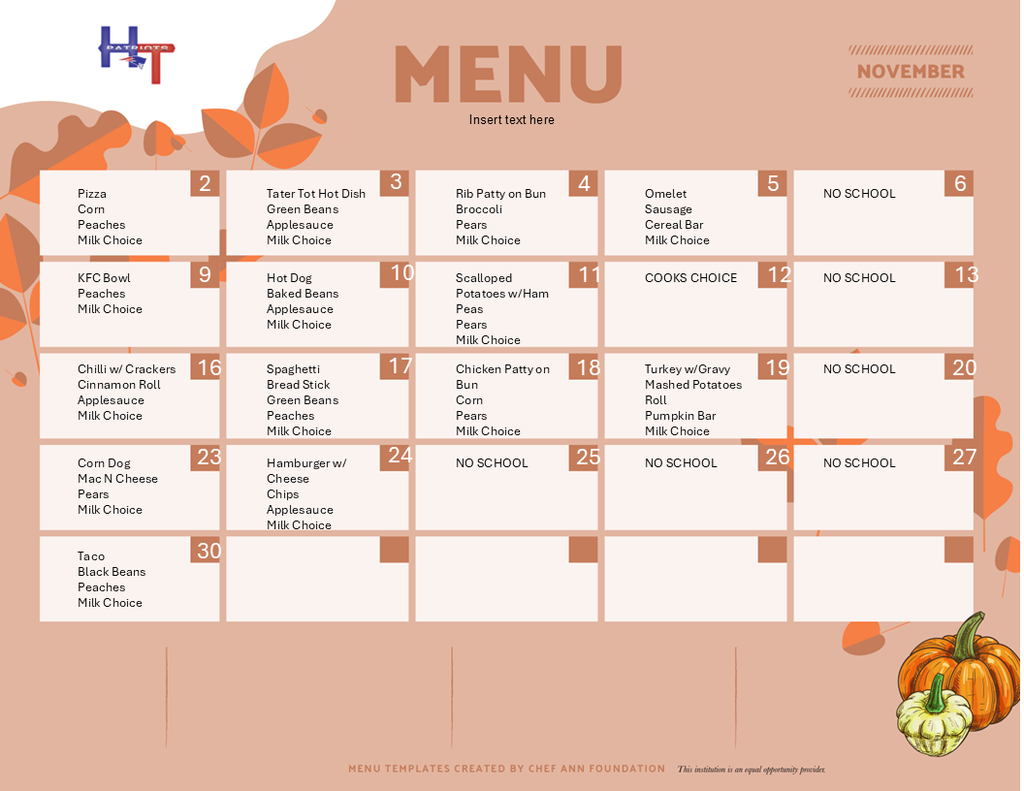 November Lunch Menu