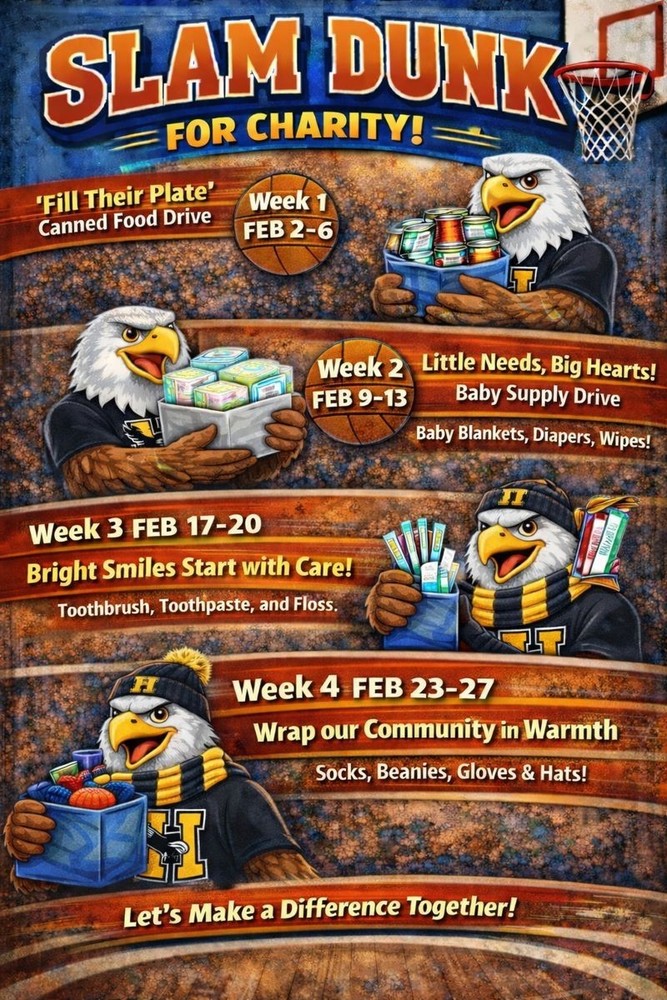 Hobbs Schools Slam Dunk For Charity Event For February Attendance Challenges and Attendance March Madness with Eagles, Basketballs, Basketball Courts, and Basketball Hoop