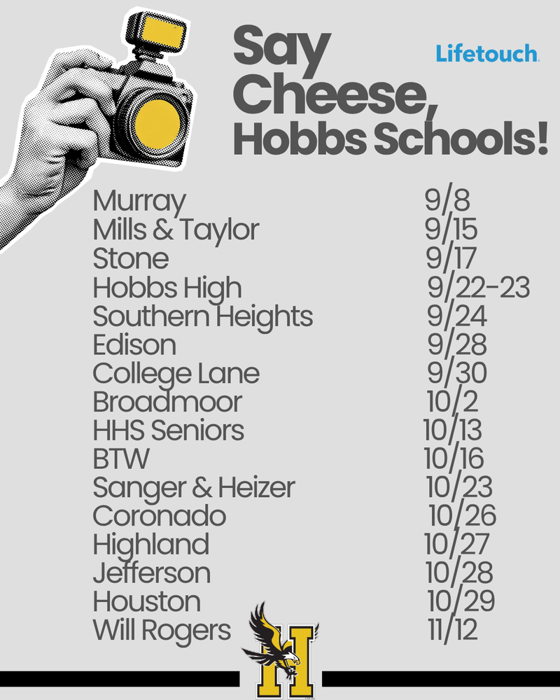 Flyer shows all scheduled picture days across the district. 