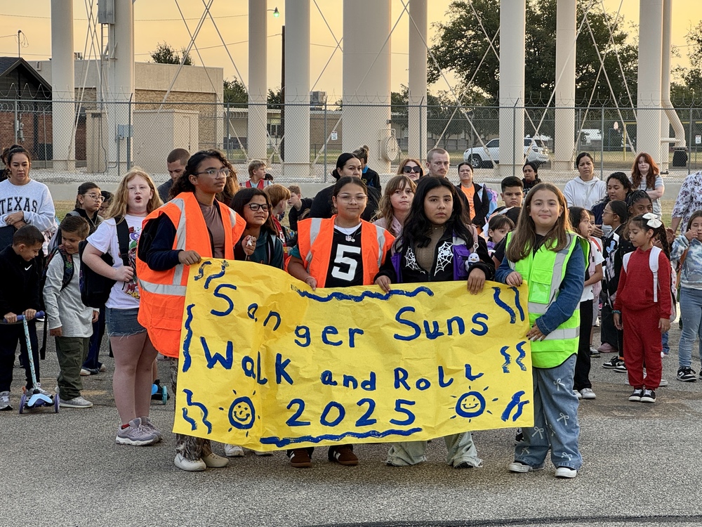 students with banner