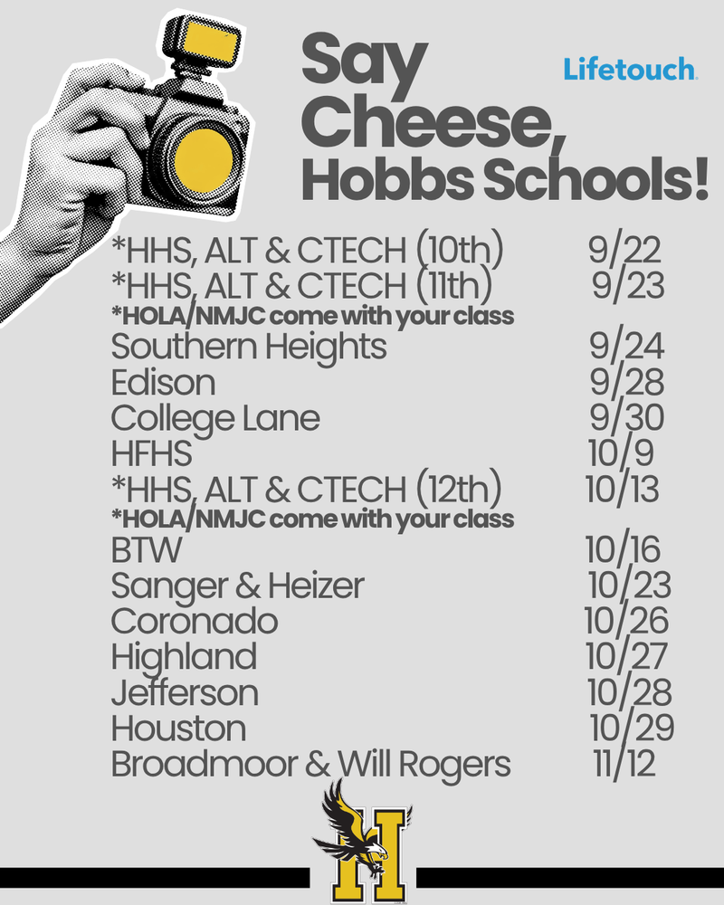 Flyer shows all scheduled picture days across the district. 