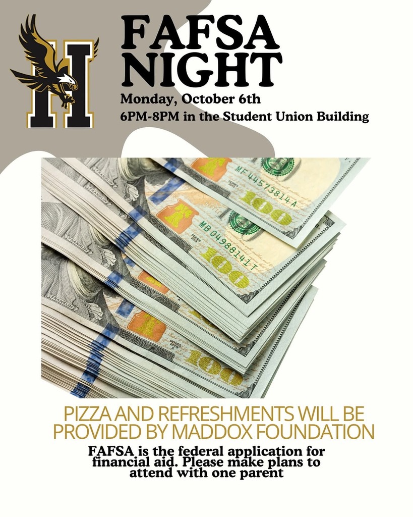 Hobbs High School FASFA night flier with the HMS logo and money in the background