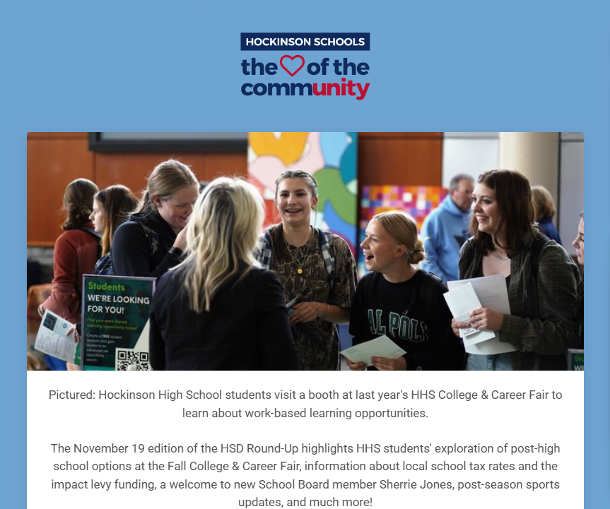 Screenshot of the top of the Nov. 19 Smore newsletter.