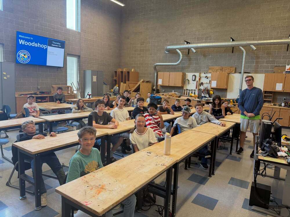 Students in woodshop class