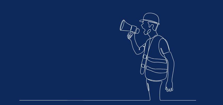 Image of construction worker on bullhorn