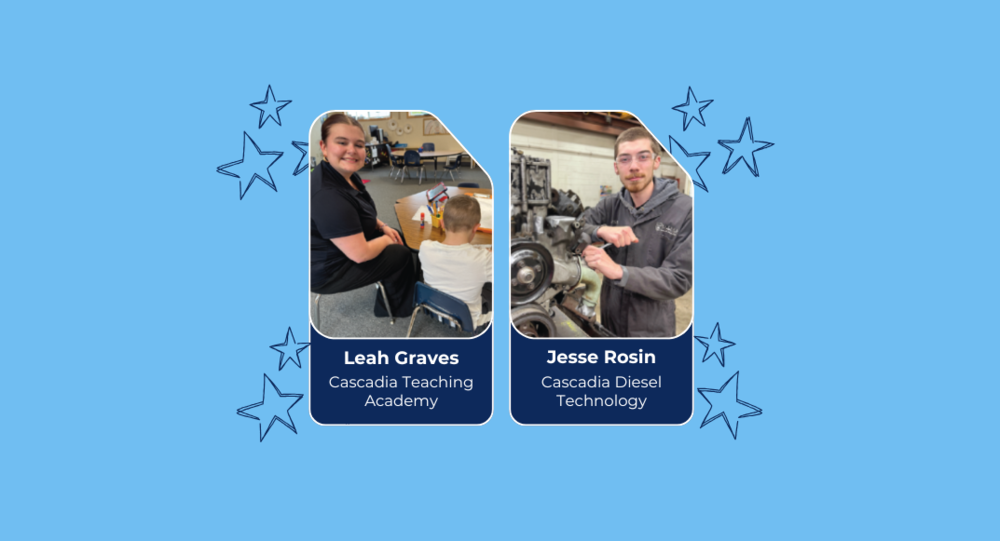 Student Leah and student Jesse engaged in their respective tasks in their CTE programs.