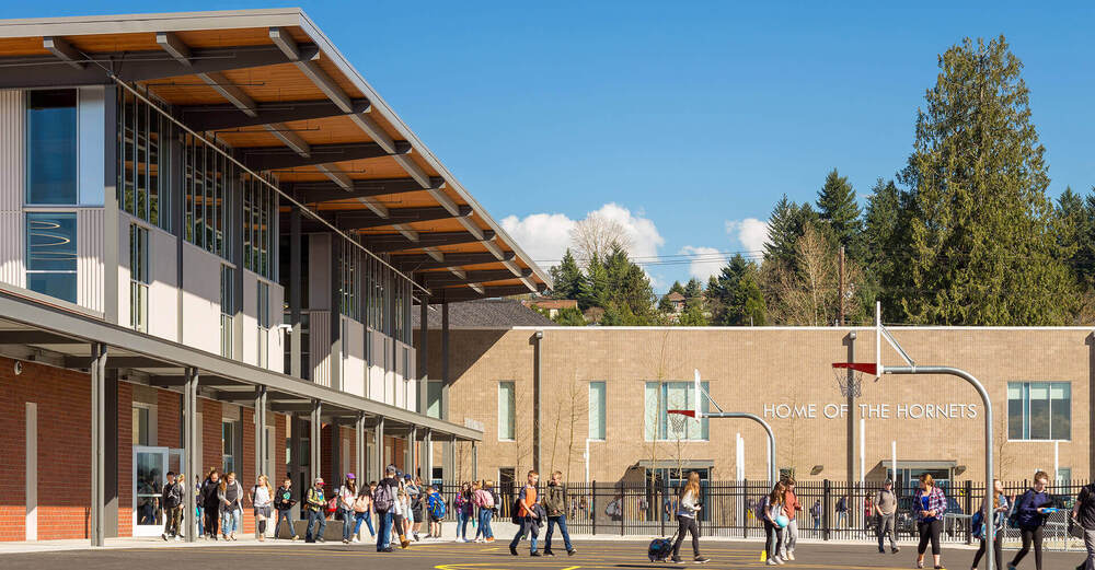 Photo of exterior of HMS with students