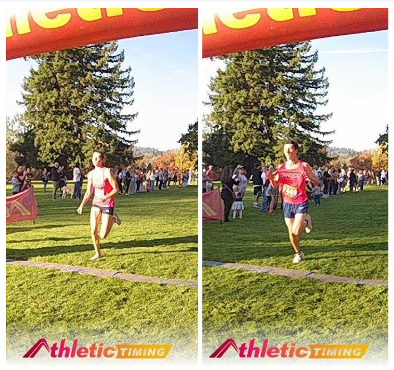 Images of Graysen Aldridge and Tanner Hood crossing the finish line (Photos: Athletic Timing)