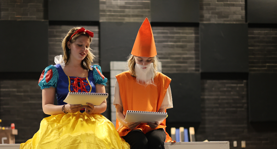 Two HHS students reherse for the 2025 Fall Play.