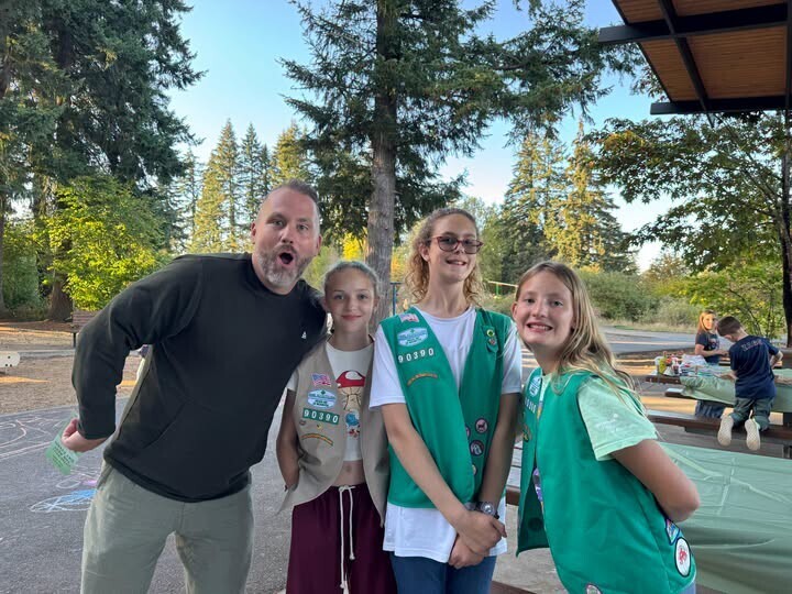 Mr. O with HHES students in Girl Scout Troop 90390.
