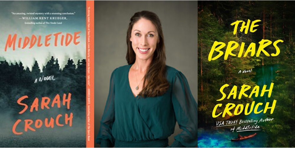 Photo of Sarah Crouch with book covers