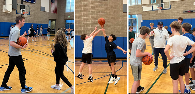 Triptych of images from HMS Boys Bball Tryouts