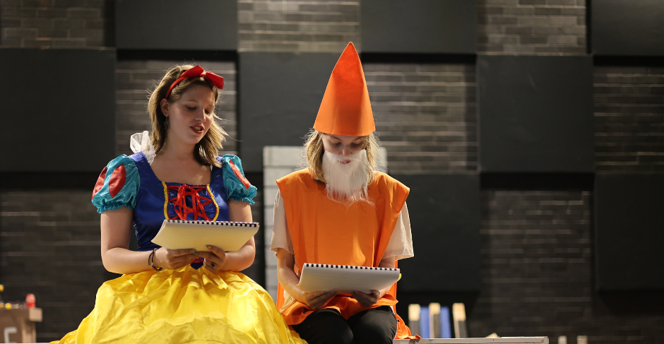Two HHS students reherse for the Fall Play.