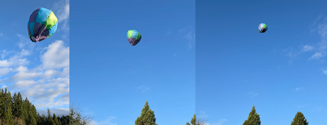 3-sequence image of balloon rising into the air