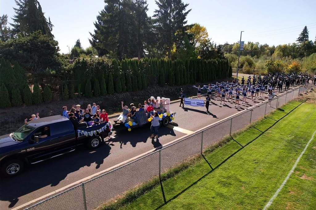 Aerial image of 9/26 HHS Homecoming Parade