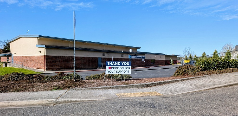 Sign reads: Thank you, Hockinson, for your support