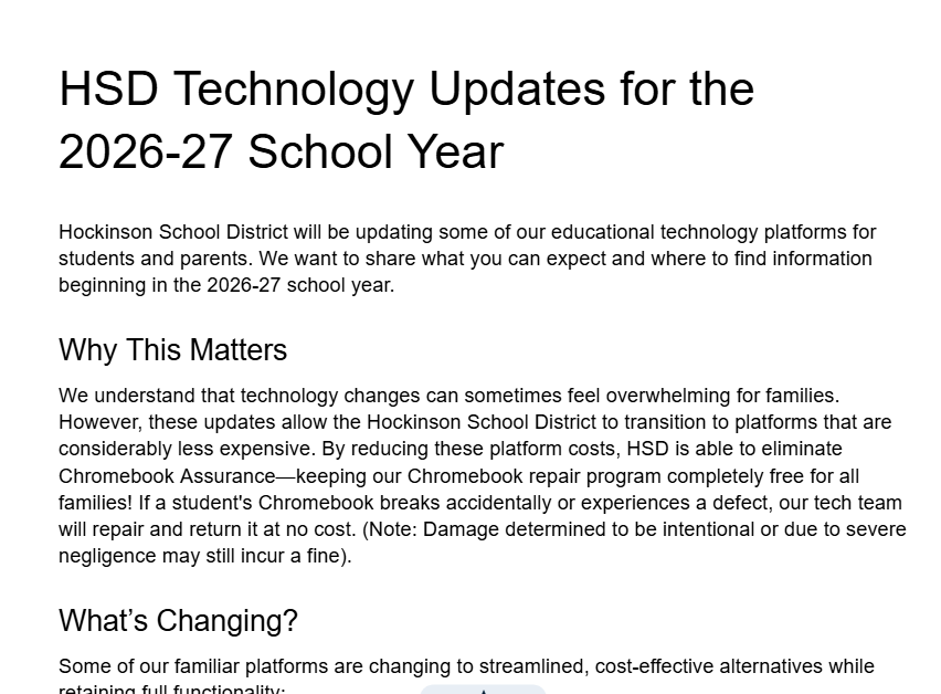 HSD Technology Updates for 2026-2027