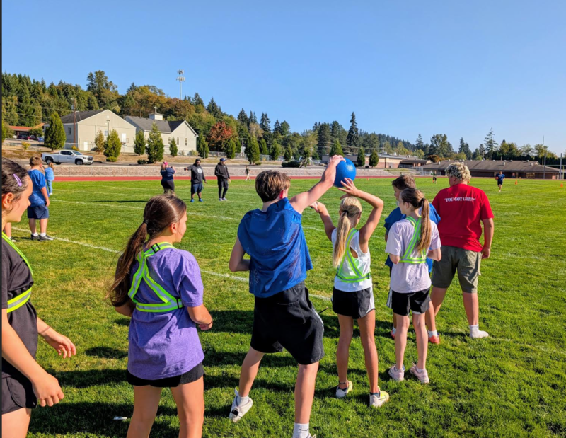 Relay with students passing a ball