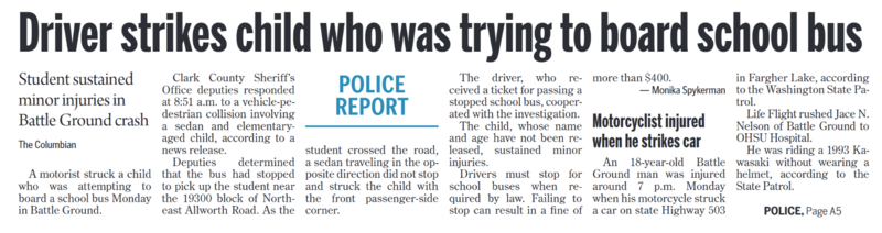 Screenshot of Sept. 13 article in The Columbian