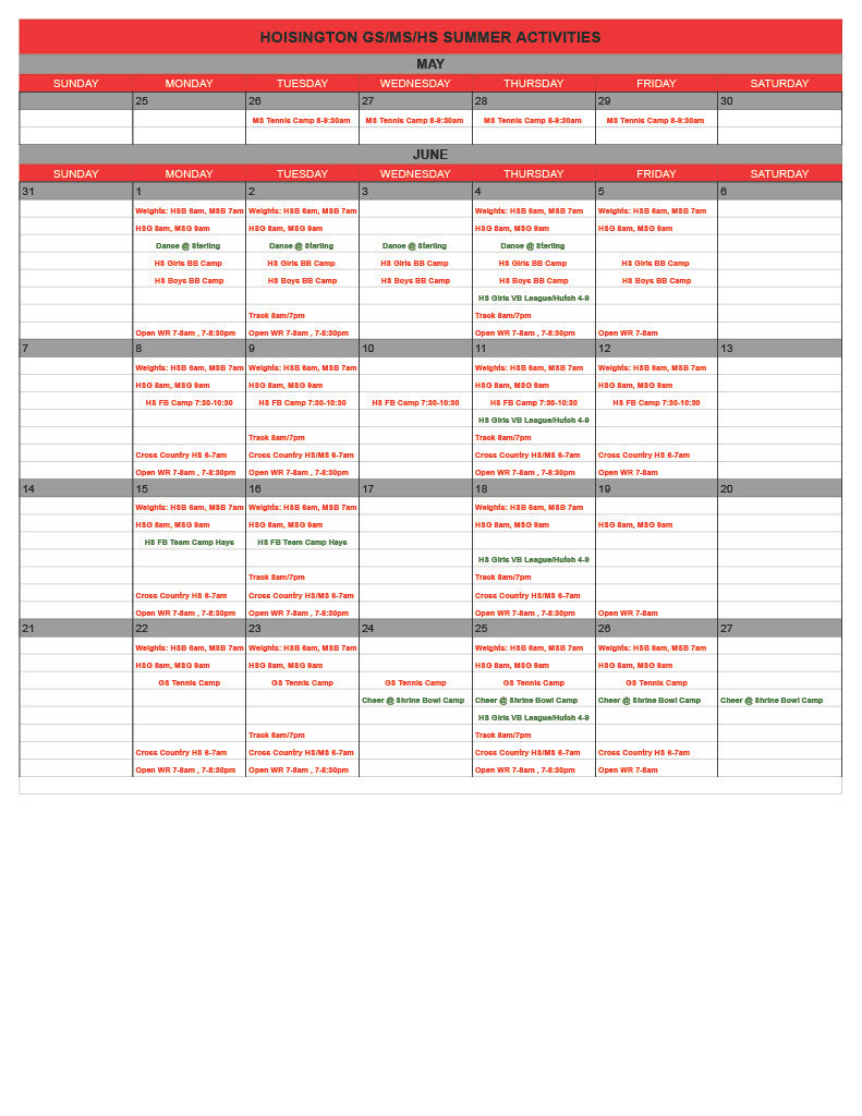 Summer Calendar