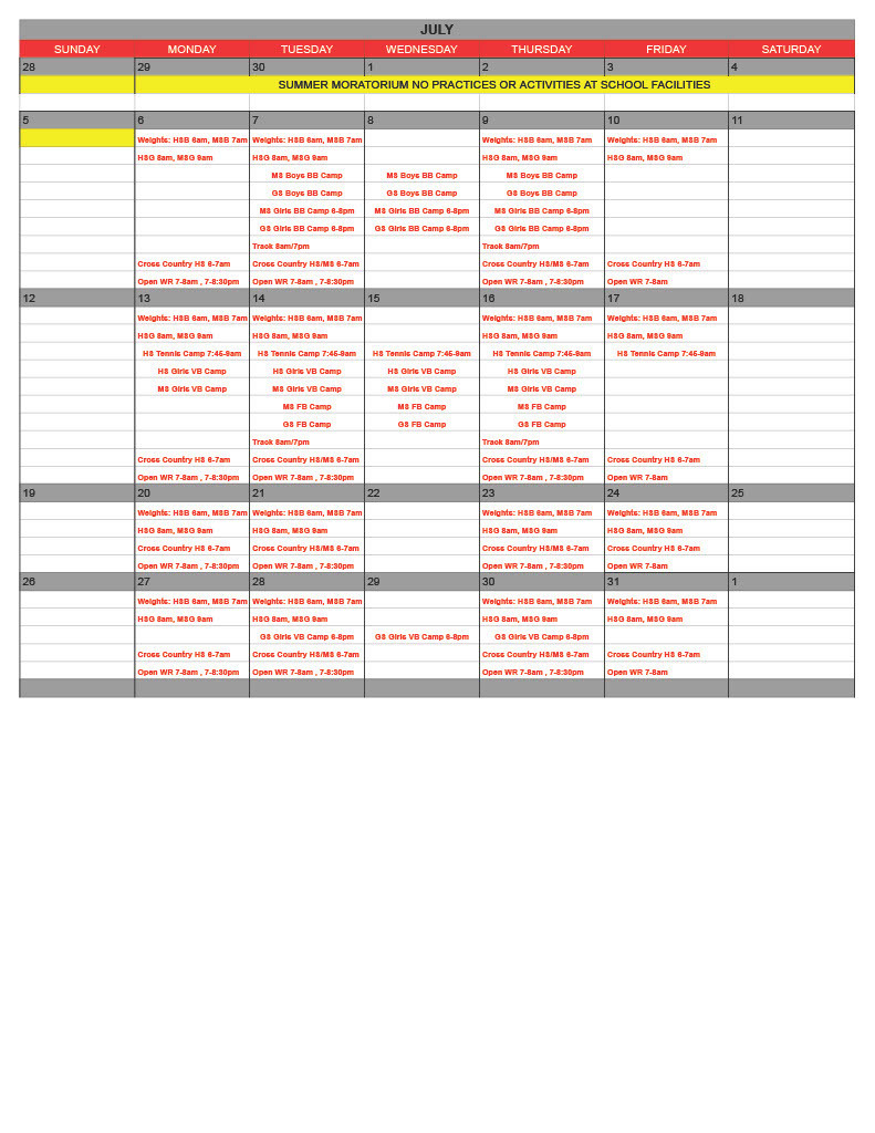 Summer Calendar