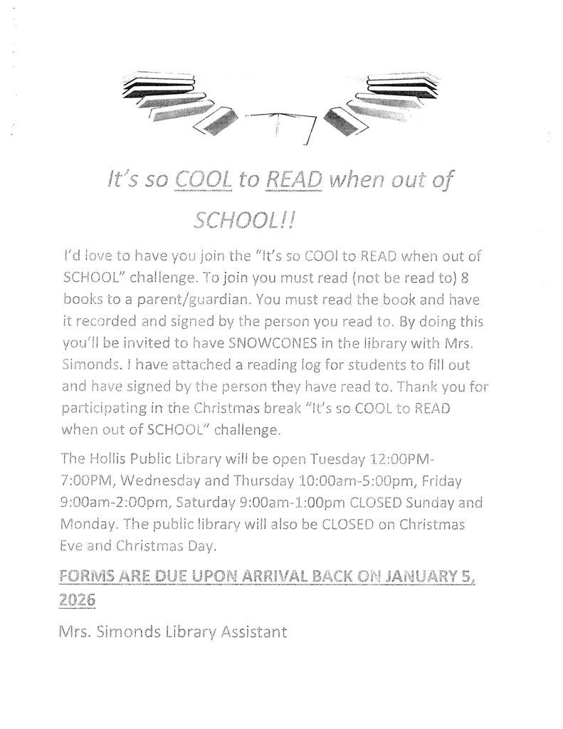 It's so COOL to READ when out of SCHOOL informational pamphlet.